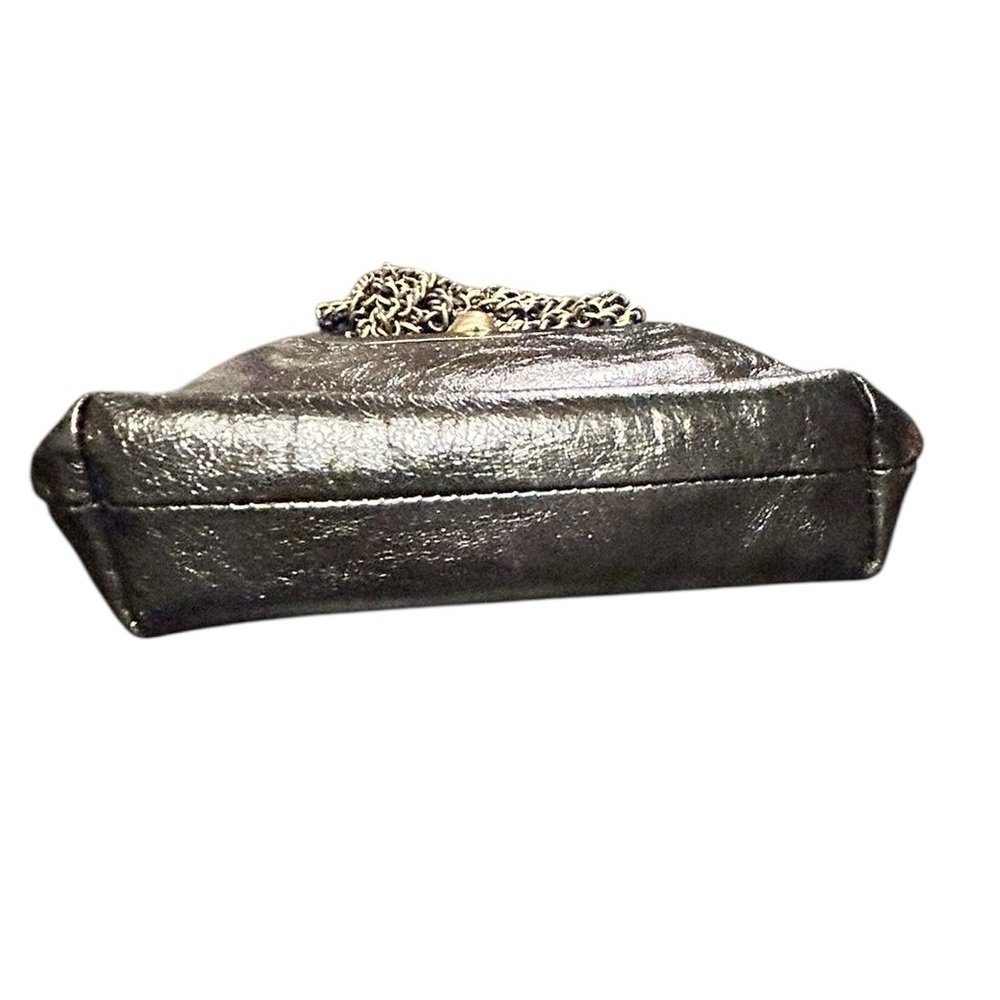 Hobo International Pewter Chain Strap Clutch Bag Black Leather KISS Lock EC - Picture 5 of 13